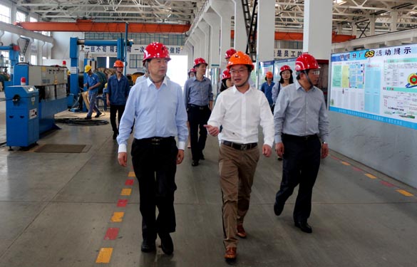 2016年5月6日，江苏省法造办主任于爱荣在集团总经理丁志鸿陪同下参观出产现场