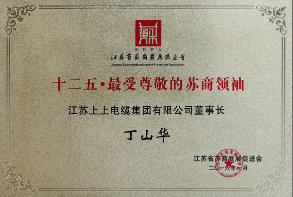 丁山华荣膺“十二五?最受尊敬的苏商翘楚”