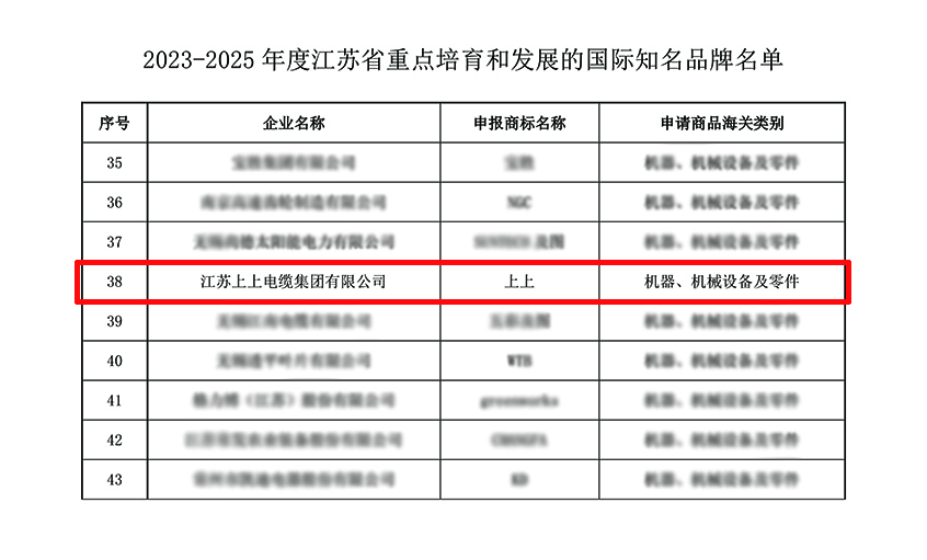 Z6尊龙凯时电缆入选“2023-2025年度江苏省沉点造就和发展的国际驰名品牌”